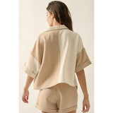 Woven Colorblock Button-Up Short-Sleeve Collared Shirt | Promesa