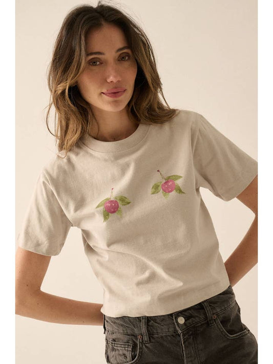Cherries Cropped Garment-dyed Graphic Tee | Promesa Usa