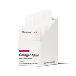 A white box of 15 packets of momentous Collagen | Momentous Wild Berry Flavor, labeled for joint and bone health and muscle recovery with premium collagen peptides.
