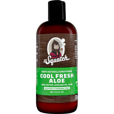 Dr.Squatch Conditioner┃Cool Fresh Aloe, 11.5 fl oz, features a green label and natural ingredients like aloe, shea butter, and avocado oil. It's sulfate- and paraben-free to moisturize and revitalize men's hair.