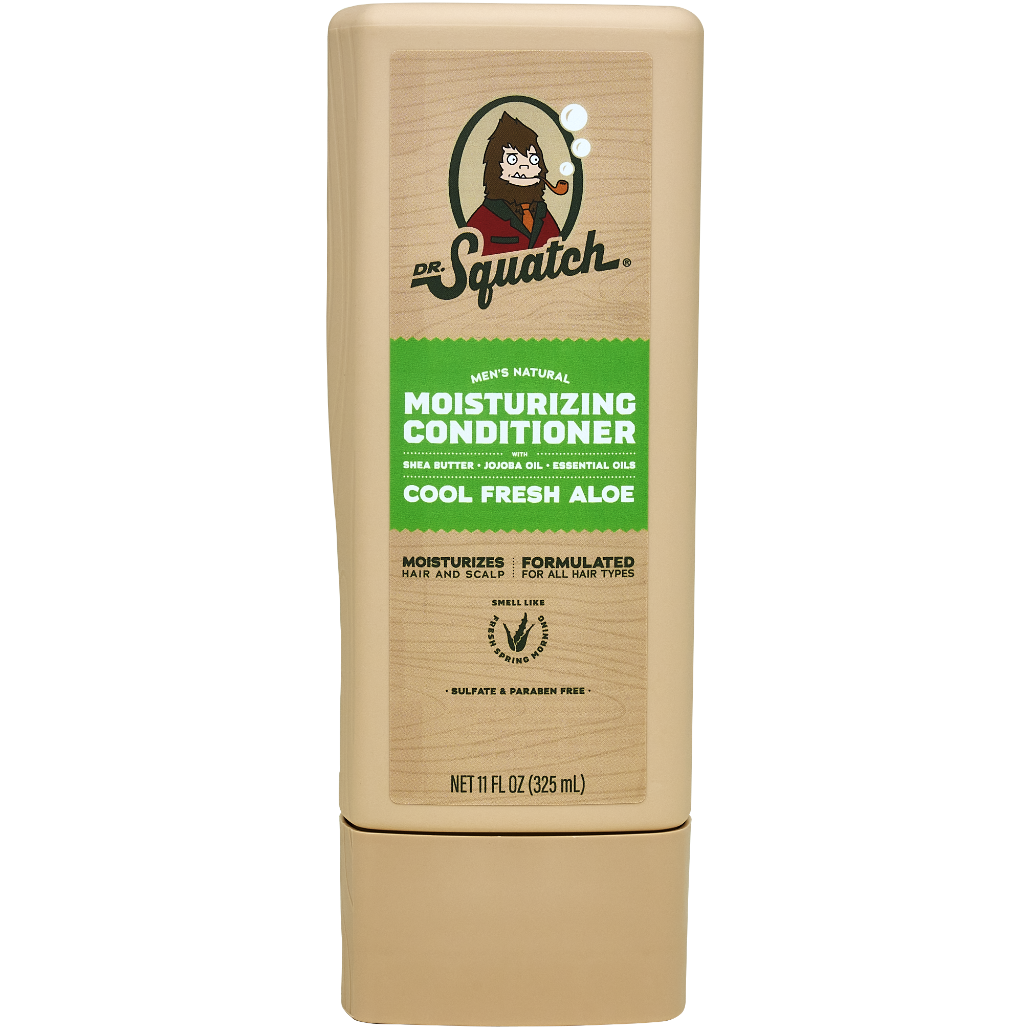 An 11 fl oz (325 ml) bottle of Dr.Squatch Conditioner in Cool Fresh Aloe scent, featuring jojoba oil and labeled sulfate-free and paraben-free.