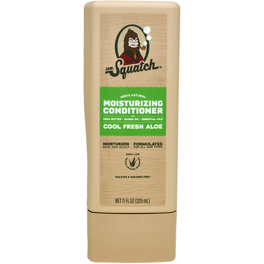 Dr. Squatch Conditioner | Cool Fresh Aloe, 11 fl oz (325 mL), with nourishing jojoba oil. Sulfate- and paraben-free formula in a beige bottle for men’s natural moisturizing care.