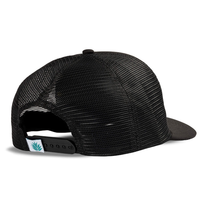 The Cowboy Hat by Sendero Provisions Co. is a black mesh trucker hat with an adjustable snap closure and a teal leaf tag—ideal for those wanting standout headwear beyond the classic cowboy style.