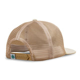 Sendero Provisions Co. Cowboy Hat shown from the back, featuring a tan mesh design, adjustable snap closure, and a small patch with a green leaf near the opening for added novelty.