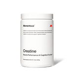 A 450g white container of momentous Creatine | Momentous supplement labeled for muscle performance and cognitive function.