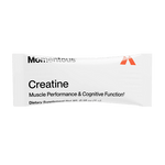 A white packet labeled "Creatine | Momentous" by momentous highlights creatine monohydrate's muscle performance and cognitive function benefits, with supplement details displayed on the front.
