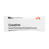 A white packet labeled "Creatine | Momentous" by momentous highlights benefits for muscle performance and cognitive function, along with dietary supplement details.