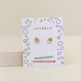 A pair of Cupcake Enamel Flat Back Kids Earrings by JaxKelly, displayed on a branded card labeled hypoallergenic and kid-friendly posts—perfect for sensitive ears.