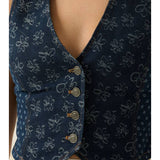 Dark Denim Floral-Print V-Neck Cropped Vest | Promesa