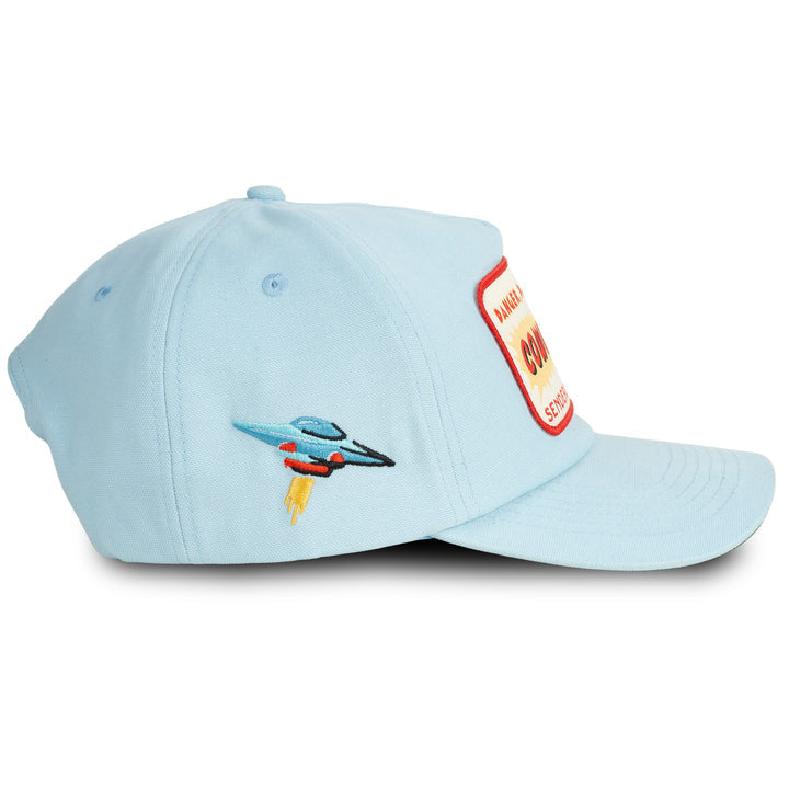 The Danger Cowboy Hat by Sendero Provisions Co. features a rectangular patch with text on the front and is inspired by the Galactic West.