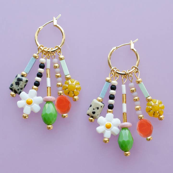 Colorful Beads And Charms On Della Dangle Earrings By Jill Makes