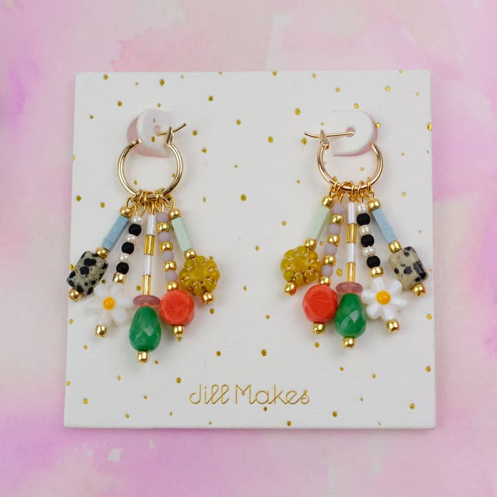 Colorful Bead And Gold Della Dangle Earrings By Jill Makes