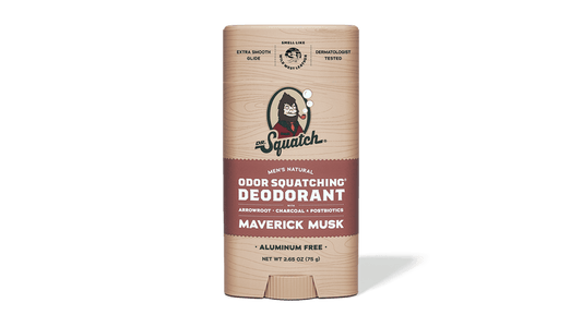 Dr. Squatch Deodorant | Maverick Musk offers a truly masculine, leather-scented deodorant with a wood-patterned label. It’s aluminum free, extra smooth, and crafted for men seeking a bold experience.