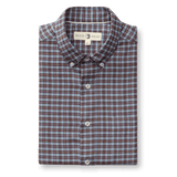 Folded Cotton Flannel Sport Shirt Duck Head in a blue and brown plaid pattern with a button-down collar.