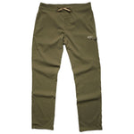 The olive green Electrolight Tech Pants by Howler Brothers feature a relaxed fit, drawstring waist, small left thigh logo, and quick-drying fabric for comfort and performance in everyday wear.