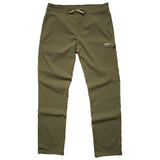 The olive green Electrolight Tech Pants by Howler Brothers feature a relaxed fit, drawstring waist, small left thigh logo, and quick-drying fabric for comfort and performance in everyday wear.