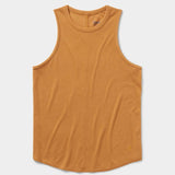 The Duck Camp Essential drirelease® Tank, a sleeveless mustard yellow quick-dry top made from ultra-soft fabric, is shown laid flat on a white background.