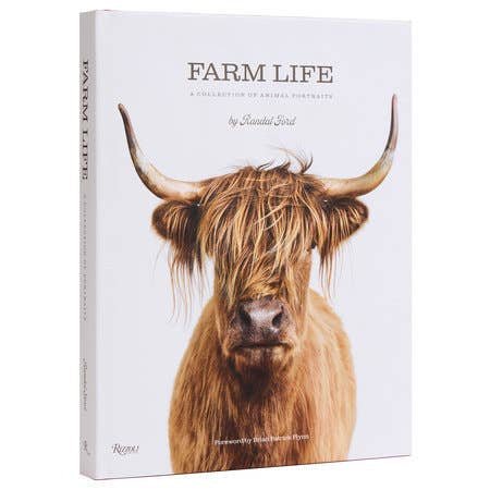 Farm Life" by Penguin features a close-up of a Highland cow with long hair over its eyes on the cover, capturing the charm of farm animal portraits.