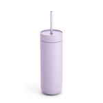 The Carter Cold Tumbler by Fellow is a tall, cylindrical lavender double wall vacuum tumbler with a matching lid and straw, shown against a white background.