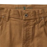 Close-up of the waist and upper section of Duck Head’s Field Canvas Five-Pocket pants featuring belt loops, button closure, and front pockets in a classic fit.