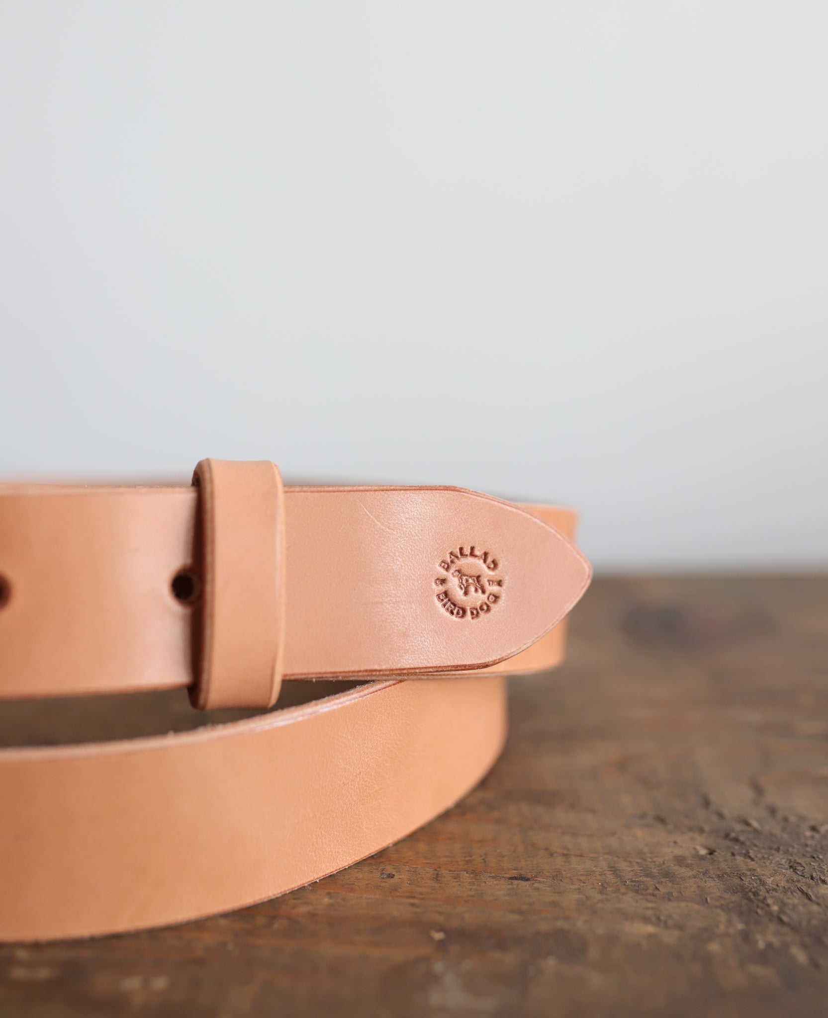 A close-up of the Field Duty Belt by Ballad of the Bird Dog, expertly crafted from premium vegetable-tanned harness leather.
