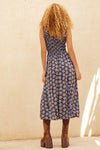Brown Floral-Print Smocked Midi Dress | Promesa