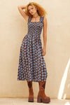 Brown Floral-Print Smocked Midi Dress | Promesa