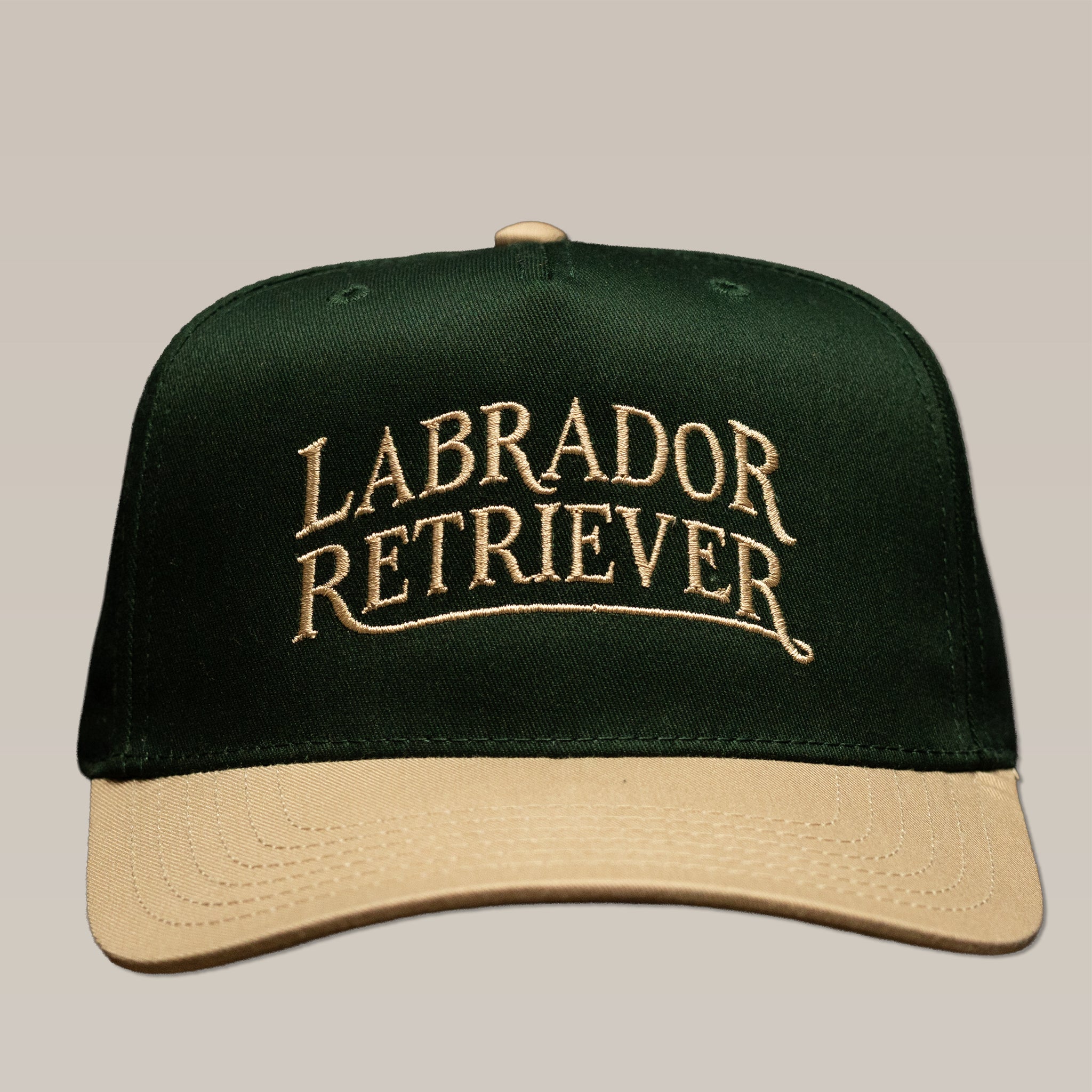 Dark green Ballad Originals Bird Dog Series Hat | Labrador Retriever with a tan brim and the words “LABRADOR RETRIEVER” embroidered in tan across the front.
