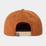 The Grandpa Hat | Pointer by Duck Camp is a brown, classic 5-panel hat viewed from the back, featuring a beige adjustable snapback strap and a small logo tag on the left side.