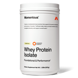 A 1.38 lb (625g) container of Momentous Grass-Fed Whey Protein Powder, vanilla flavor, with ProHydrolase, offers dietary supplement support for foundational and performance needs.