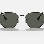 Front view of Ray-Ban 3548 Hexagonal Flat Arista sunglasses, featuring thin black metal frames and dark flat crystal lenses, displayed on a plain white background.