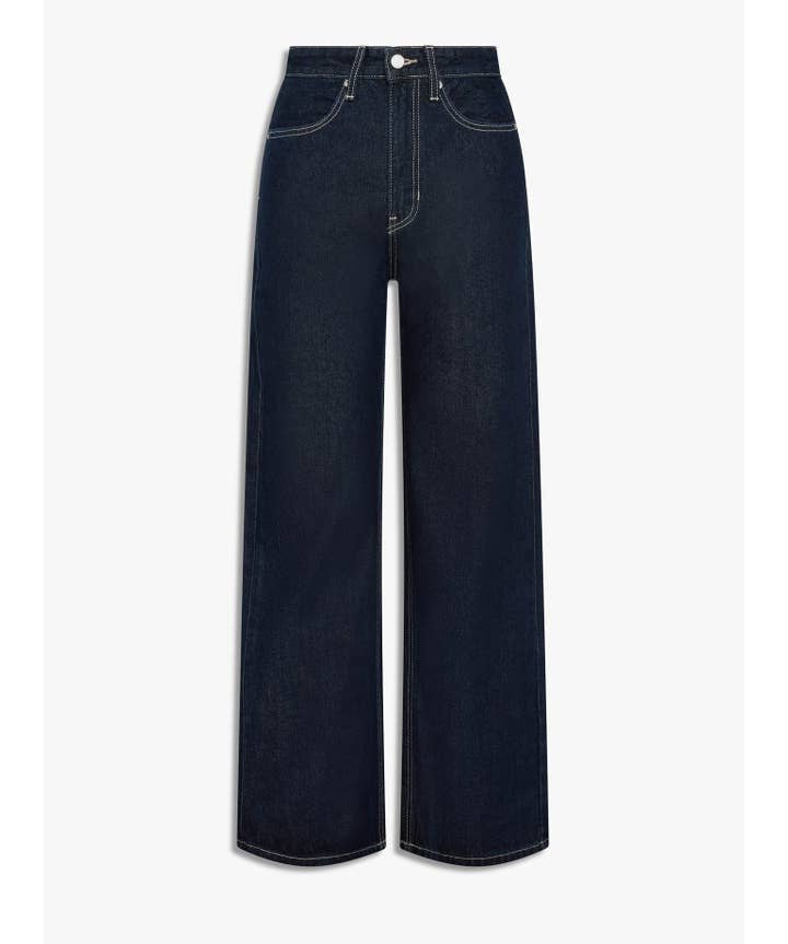High Waisted Skater Jeans by JBD in dark blue, featuring contrast stitching, front pockets, and a high waist, shown on a white background.