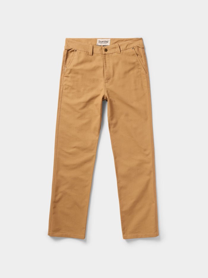 The Duck Camp Lightweight Brush Pants are durable, straight-leg cotton blend khakis with belt loops, front pockets, and a button closure, shown laid flat on a white background.