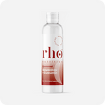 A clear plastic bottle labeled "Liposomal Curcumin + Resveratrol | Rho Nutrition" dietary supplement, 8 fl oz, white cap, red gradient design, featuring turmeric root extract for joint comfort and inflammation support.