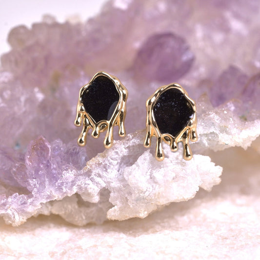Melting Gem Gold Stud Earrings | Cameoko