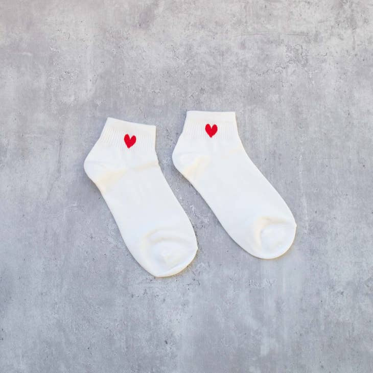 Mini Heart Ankle Socks | Tiepology - White/red
