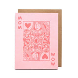 The Worthwhile Paper Mom Queen Mother's Day Card features a pink recycled paper with a queen design labeled "MOM" and "WOW." Includes a brown envelope—perfect for Mother's Day.