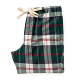 A folded pair of cozy flannel pants from Duck Head’s Navy Lounge Set, featuring a beige drawstring, displayed on a white background—an ideal gift.