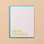 The Plant Lady Letterpress Birthday Card by And Here We Are is a blank white greeting card with a blue border and green brand info at the bottom—perfect for any plant lover's birthday.
