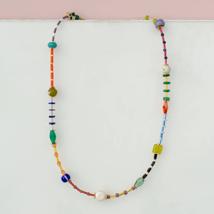 Colorful Bead And Glass Bead Necklace - Prism Beaded Friendship Collection | Jill Makes