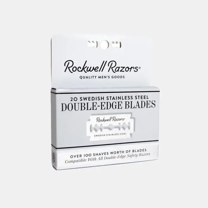 The Rockwell Blade Pack by Rockwell Razors includes 20 Swedish stainless steel double-edge blades, crafted for precision and durability, and compatible with all double-edge safety razors.