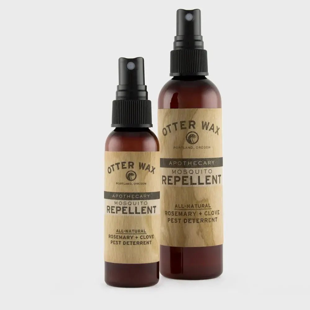 Two brown spray bottles of Otter Wax Rosemary Mosquito Repellent, an all-natural, DEET-free essential oil bug spray, are shown against a plain white background.