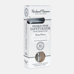 The Rockwell Razors Safety Razor | R1 features solid metal construction in white chrome, a visible razor through a clear window, and offers a plastic-free, durable, and elegant shaving option.