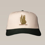 The Ballad of the Bird Dog Shop Hat | Organ Pipe features a white crown, black brim, green embroidered Organ Pipe Cactus, and “Organ Pipe” on the front—a perfect Southwest accessory.