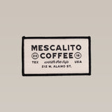 A rectangular Shop Patch by Mescalito Coffee features their logo, "Mescalito Coffee, worth the trip," with a black border and 2018.