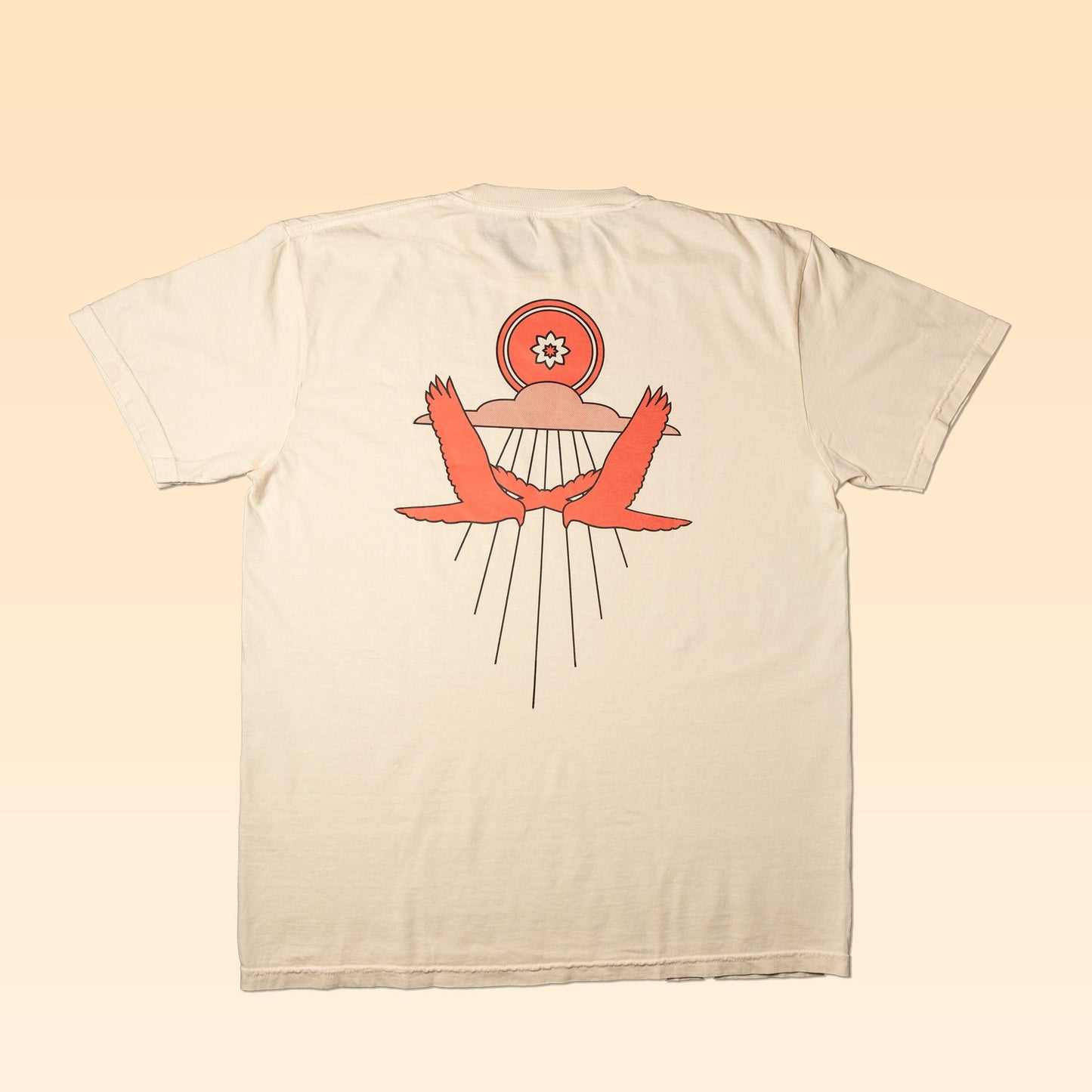 The Shop Shirt | Hawks | Mescalito Coffee by Mescalito Coffee features two red hawks soaring toward a stylized sun and cloud—perfectly capturing the laid-back West Texas feel inspired by mornings at Mescalito Coffeeshop.