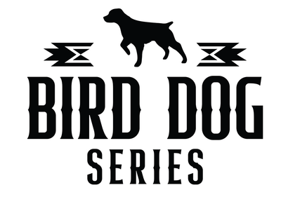 Shop Sticker featuring a dog silhouette above "Bird Dog Series" in bold, stylized font with geometric accents—ideal for adventure seekers. From Ballad of the Bird Dog’s Bird Dog Series collection.