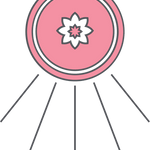 Minimalist illustration with a pink circle, white flower, radiating lines, "MESCALITO" above, and a bird sketch—ideal for new designs or small town coffee shop apparel. Shop Stickers | Mescalito Coffee by Mescalito Coffee.