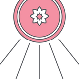 Minimalist Shop Stickers by Mescalito Coffee feature a pink circle with a white stylized flower, radiating lines, "MESCALITO" above, and a bird outline—ideal for coffee shop merchandise or small town coffee shop décor.