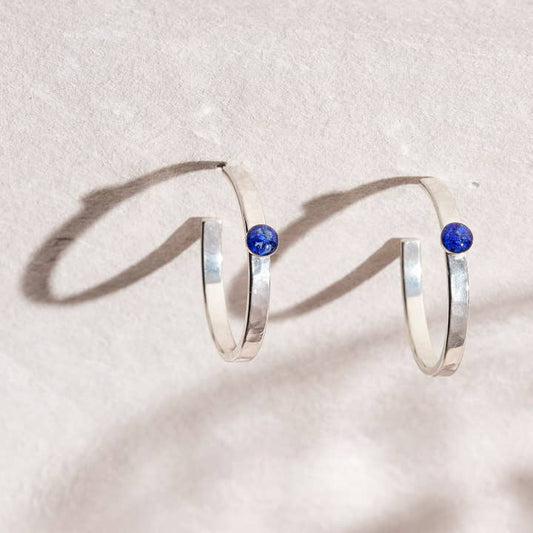 Silver Hoops- with Crushed Gem Accents | Cameoko